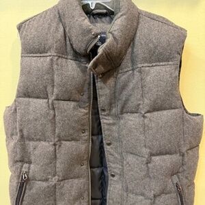 Lands End Puffer Vest Large Gray Wool Blend Down Filled Full Zip Snap